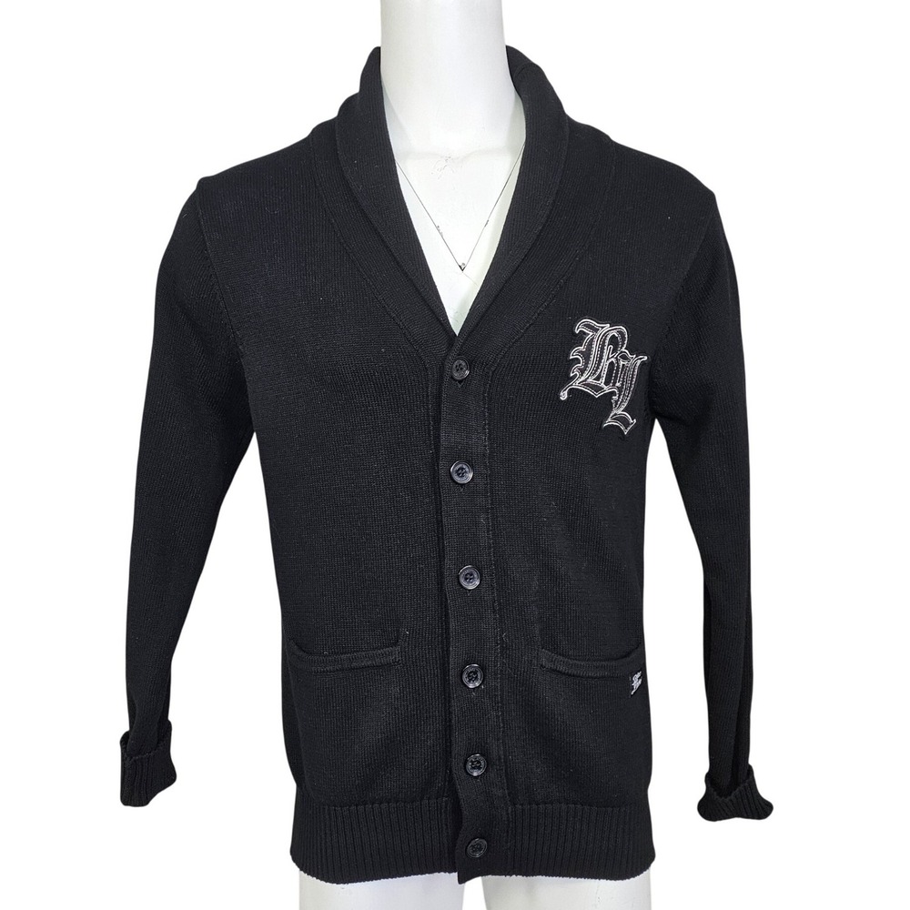 Black Label Premium Gothic Monogram Shawl Collar Cardigan‎ Sweater L